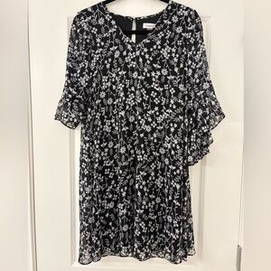 Calvin Klein Black and White Floral Long Sleeve Dress